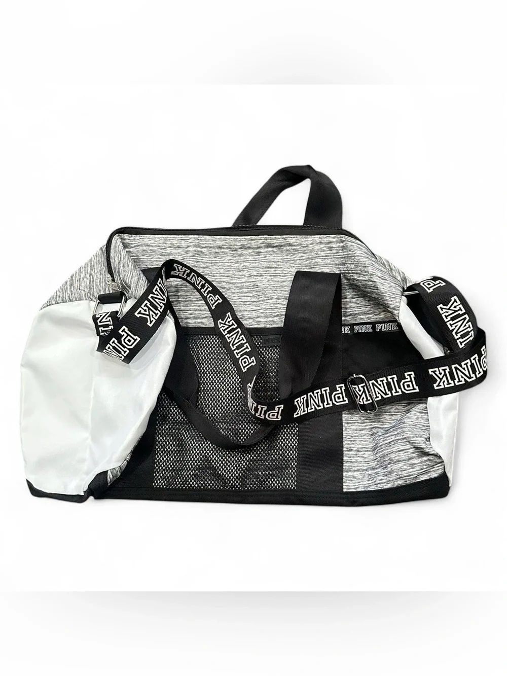 PINK Victoria's Secret Gray & Black Duffel Bag with Branded Strap